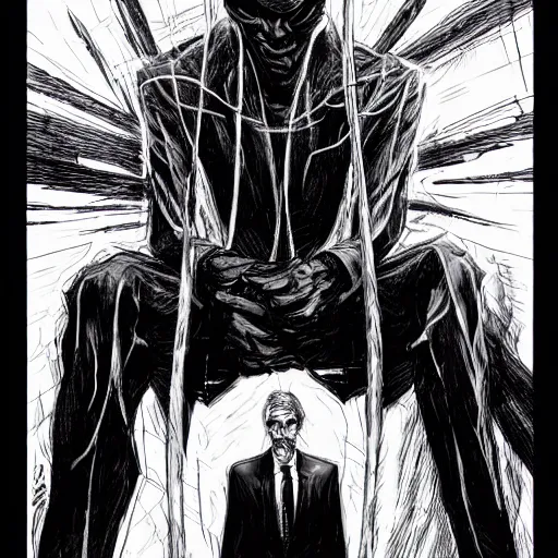 Image similar to Jerome Powell looking sinister, by Tsutomu Nihei, highly detailed