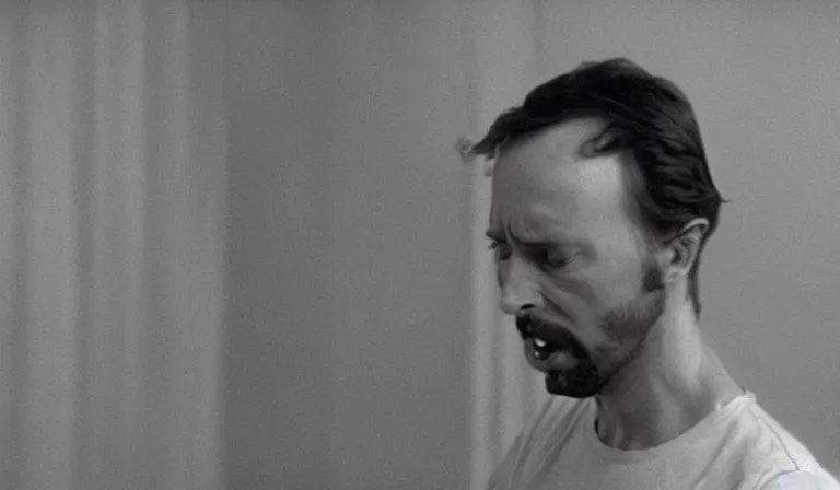 Image similar to Doug Walker crying in an empty room, film still, by Andrei Tarkovsky