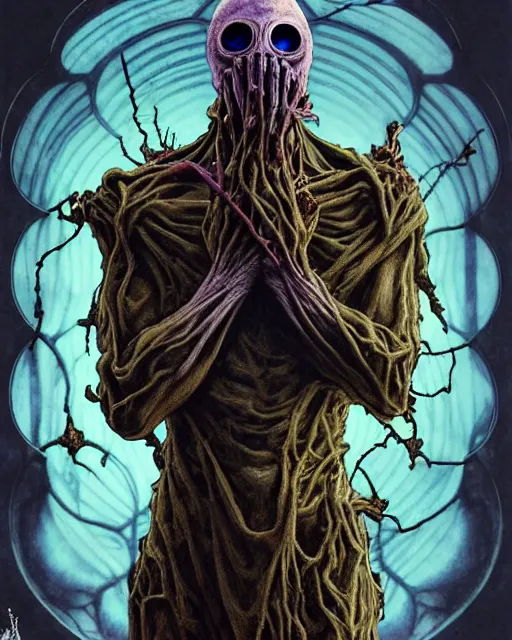 Image similar to the platonic ideal of flowers, rotting, insects and praying of cletus kasady ultimate carnage thanos dementor doctor manhattan chtulu nazgul bioshock davinci, d & d, fantasy, detailed, intricate, hyperrealism, intense, scary, decay, dmt, art by artgerm and greg rutkowski and alphonse mucha