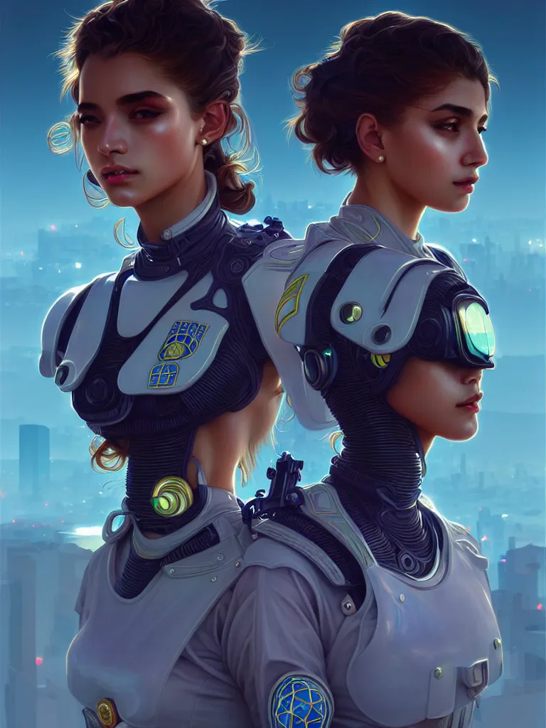 Prompt: portrait futuristic brazil police uniform girl, at future neon light rooftop, ssci - fi and fantasy, intricate and very very beautiful and elegant, highly detailed, digital painting, artstation, concept art, smooth and sharp focus, illustration, art by tan zi and ayanamikodon and alphonse mucha and wlop