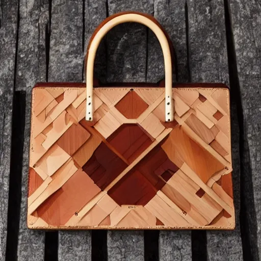 Prompt: designer handbag in the shape of a wood artist palette