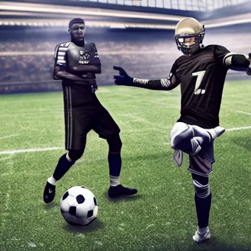 Prompt: football 2 0 9 9, futuristic,