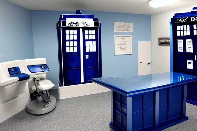 Prompt: tardis console room, dr who, dentist office