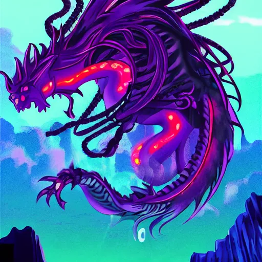 Prompt: dragon with dreadlocks, synthwave