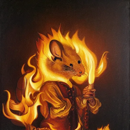 Prompt: flame rat portrait, baroque painting, rat with an onion head