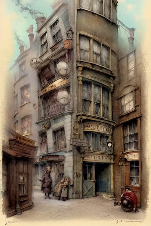 Prompt: (((((1950s Diagon Alley . muted colors.))))) by Jean-Baptiste Monge !!!!!!!!!!!!!!!!!!!!!!!!!!!