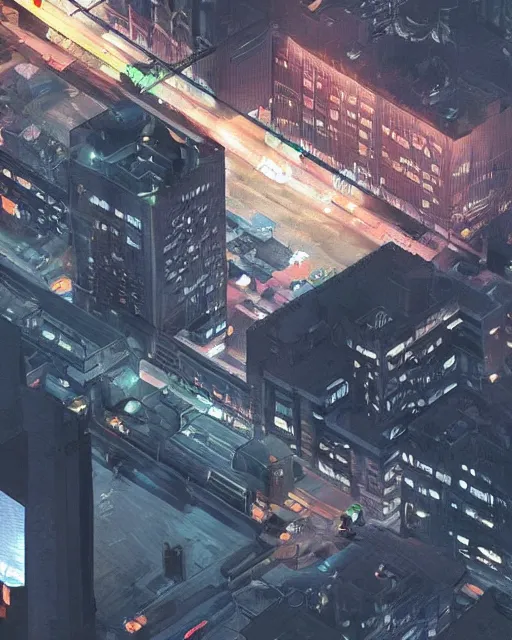 Image similar to a night rooftop scene, light from traffic in the city below, close up shot of a gangster wearing a streetwear trench coat looking at the city below, unreal engine, hyper realism, realistic shading, cinematic composition, in the style of Liam Wong and Makoto Shinkai