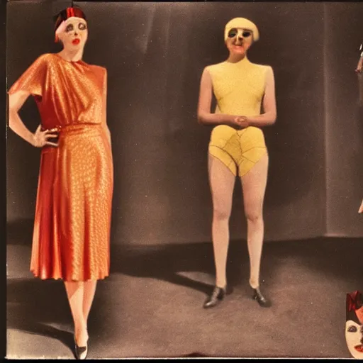 Prompt: a vintage 1 9 3 0 s kodachrome photograph of a avent - gard fashion haute couture collection opera ensemble inspired by the roman god apollo, the god of the sun.