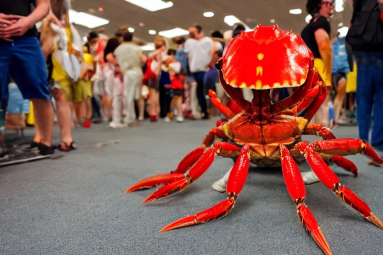 Image similar to cosplayer dressed like a crab, in 2 0 1 8, at a crab convention, royalcore, low - light photograph, photography by tyler mitchell