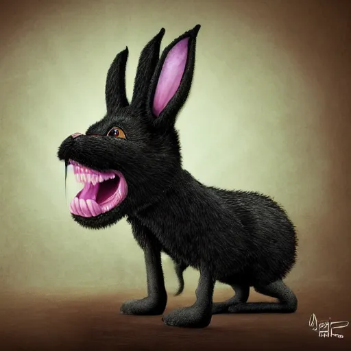 Image similar to A extremely highly detailed majestic hi-res beautiful, highly detailed head and shoulders portrait of a scary terrifying, horrifying, creepy black cartoon rabbit evil laughing standing up wearing pants and a shirt in the style of Walt Disney