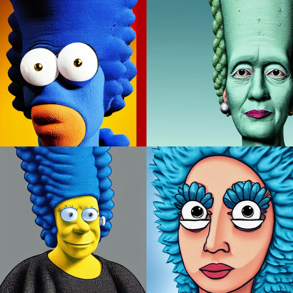 Prompt: portrait of Marge Simpson in the style of Lorenzo Agius, award-winning, detailed, 82 mm sigma art, close up