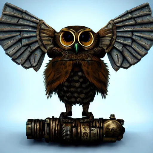 Image similar to Warrior owl art nuveau, steampunk, symmetry, unreal engine,