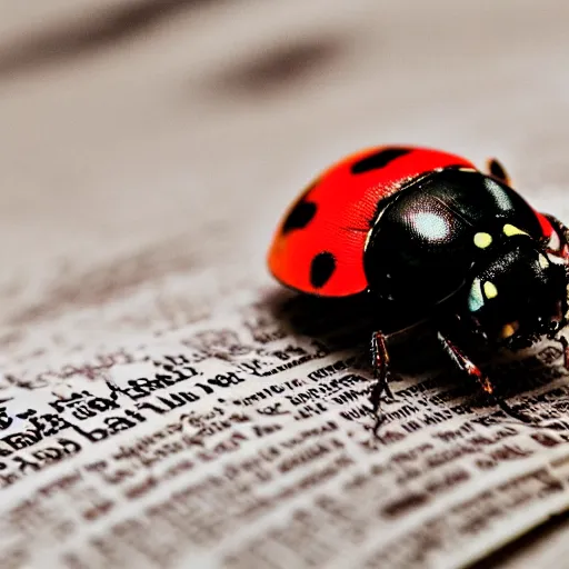 Image similar to macro lens photo of a lady bug on a newspaper