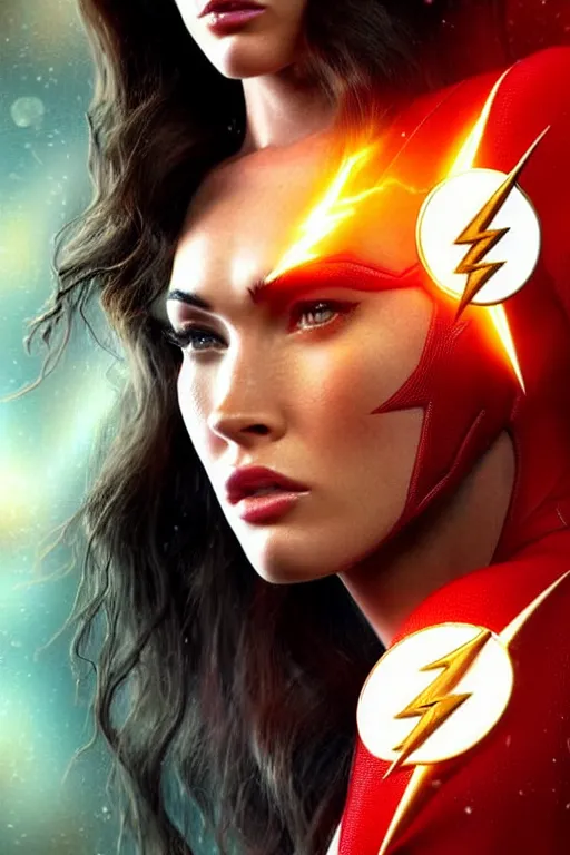 Prompt: majestic and regal portrait of megan fox female the flash, dc universe, perfect face, beautiful, intricate, epic, elegant, fantasy, highly detailed, digital painting, hard focus, beautiful volumetric lighting, epic light, ultra detailed, by leesha hannigan, ross tran, thierry doizon, kai carpenter, ignacio fernandez rios