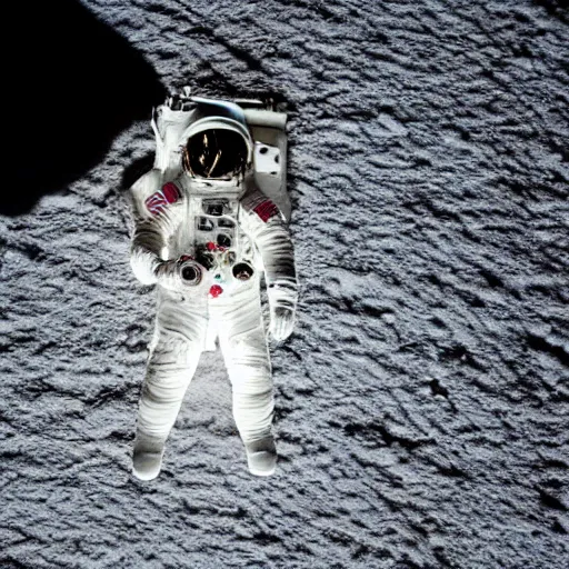 Prompt: photograph of an astronaut against the darkness of space, singular light source from below, full body photo, amazing light and shadow contrast, 8 k