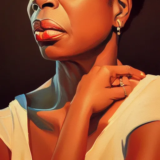 Prompt: of an ultradetailed beautiful portrait panting of nina simone, front view, oil painting, by ilya kuvshinov, greg rutkowski and makoto shinkai