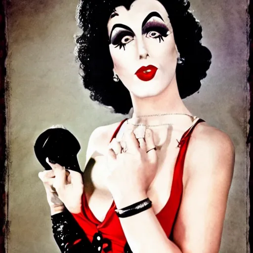 Image similar to Dr. Frank N. Furter as a vintage pin up girl