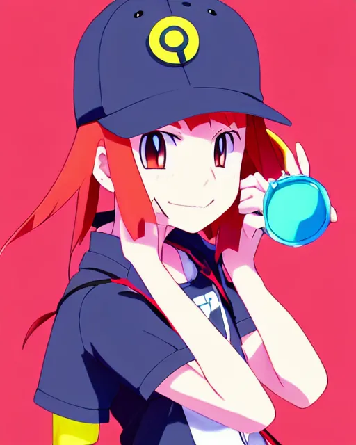 portrait of cute pokemon trainer girl with vibrant red, Stable Diffusion