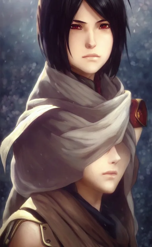 Image similar to mikasa ackerman, hero pose, medium shot, bokeh, beautiful face!!!!, 2 7 years old, cg animation, lifelike, animated, realistic, character select portrait, by artgerm, greg rutkowski, alphonse mucha, 3 d