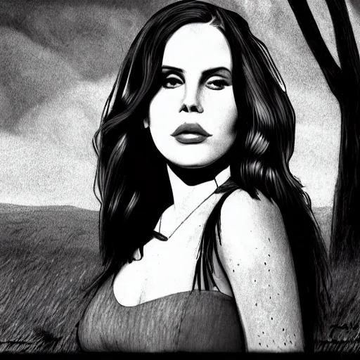 Image similar to trail cam footage of lana del rey, photorealistic, horror