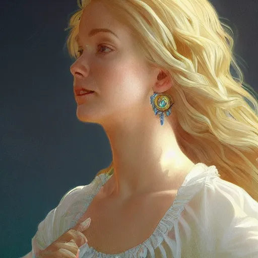 Image similar to full figure ultra realistic illustration, jeffrey wright wearing a maiden blue dress, blonde flowy hair, old west, intricate, elegant, highly detailed, digital painting, artstation, concept art, smooth, sharp focus, illustration, art by artgerm and greg rutkowski and alphonse mucha