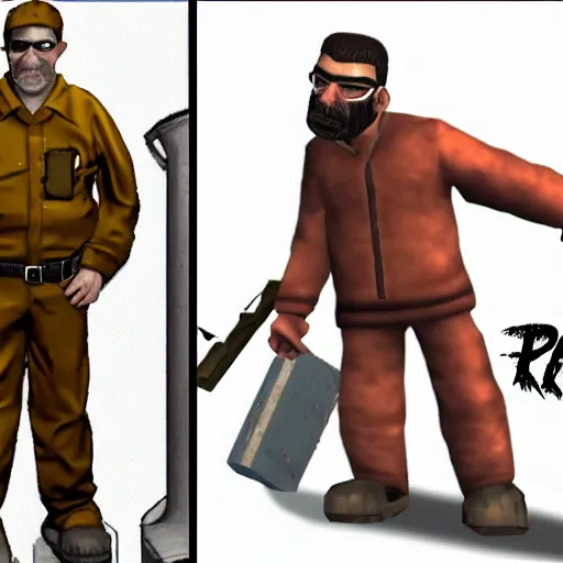 Image similar to the postal dude from postal 2 vs gordon freeman from half life fight