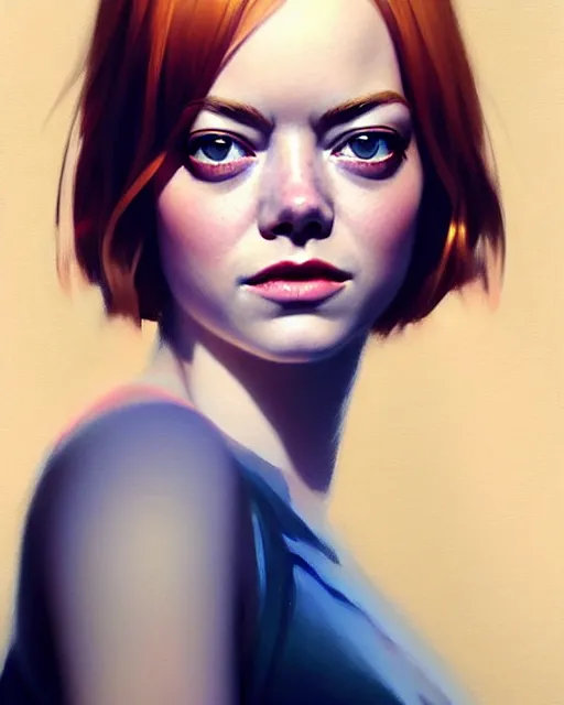 Image similar to an artistic pose, composition, emma stone, realistic shaded, fine details, realistic shaded lighting poster by ilya kuvshinov, magali villeneuve, artgerm, jeremy lipkin and michael garmash and rob rey