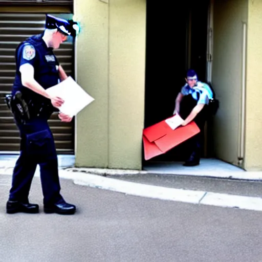 Image similar to a man is stealing mail and is getting caught by the police. real photo.