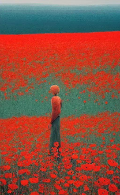 Image similar to surreal 3 d render field of poppies by atey ghailan and beksinski artgerm and edward hopper, houdini algorithmic generative art,