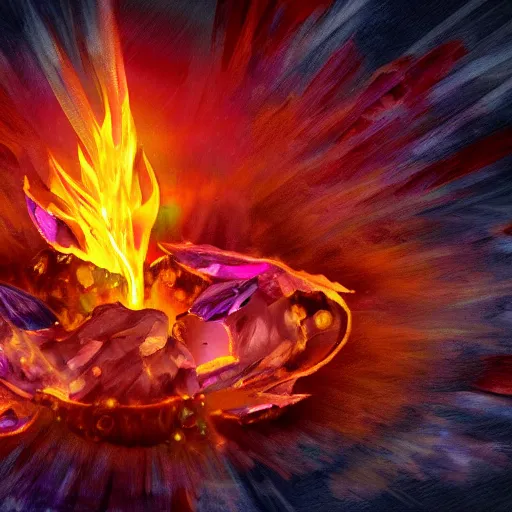 Prompt: crystal gem on fire, digital art, highly detailed, sharp focus