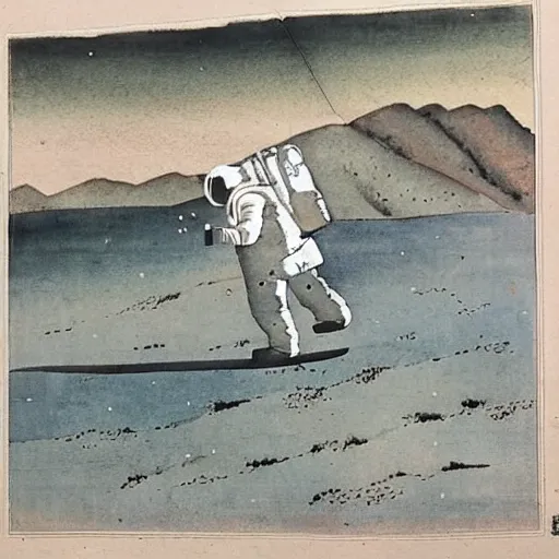 Prompt: ancient chinese watercolour of the moon landings