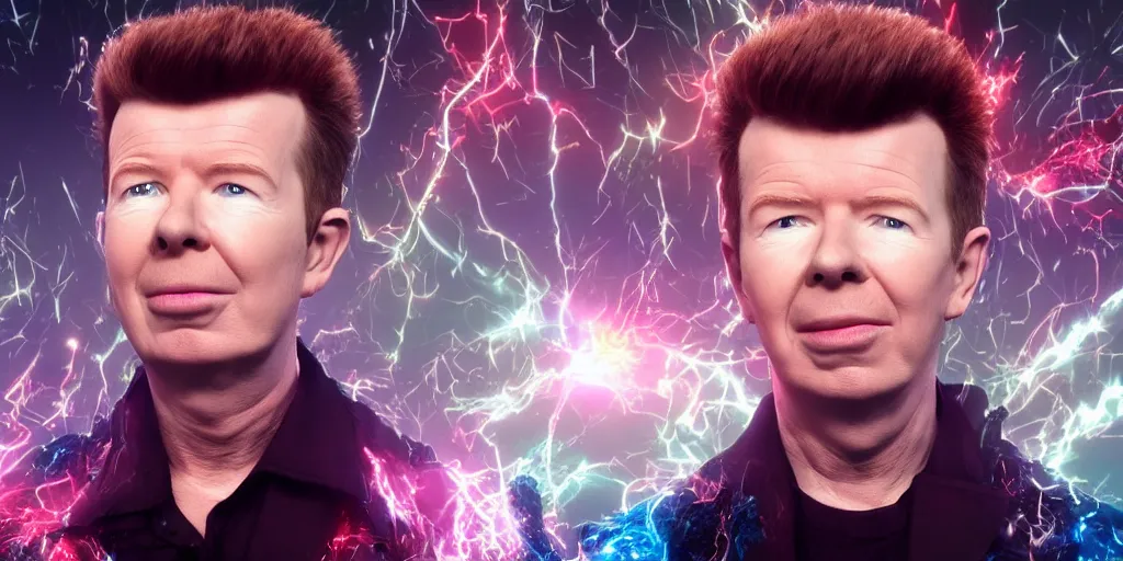 Prompt: , cgi film render 100K detailed of Rick Astley on a another version of earth playing music on a superhero apocalypse , made by Waya Steurbaut YT, photo realistic, cinematic, epic, dark, colourful