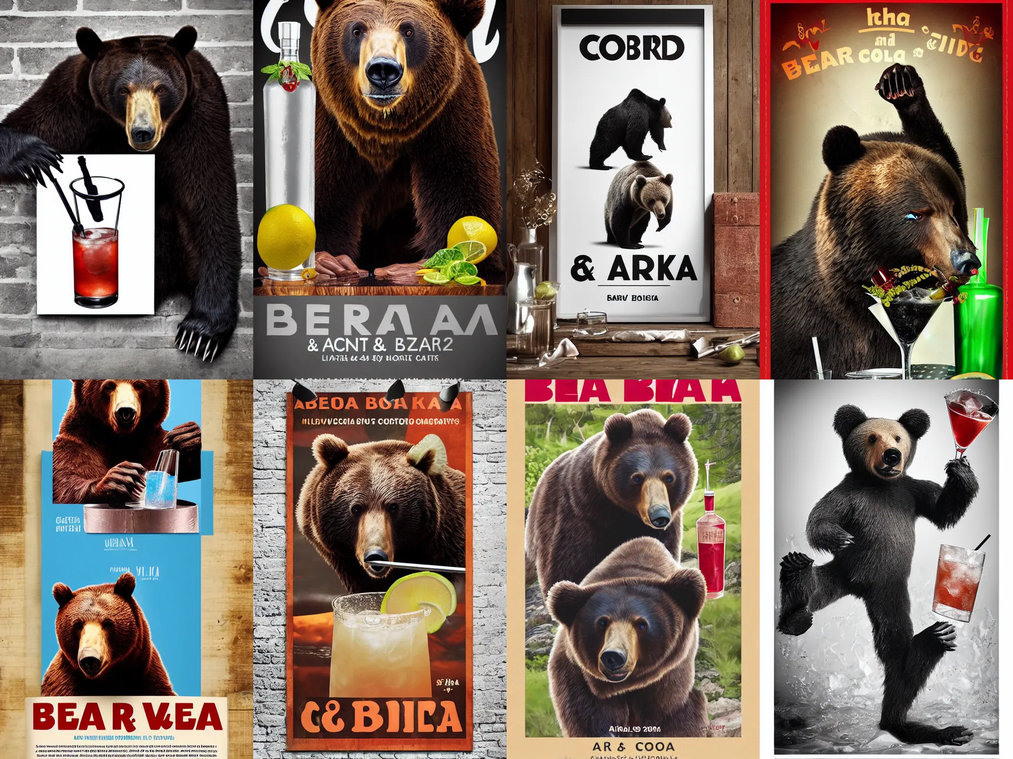 Prompt: bear and vodka coctail, advertaising poster, studio photo, tasty