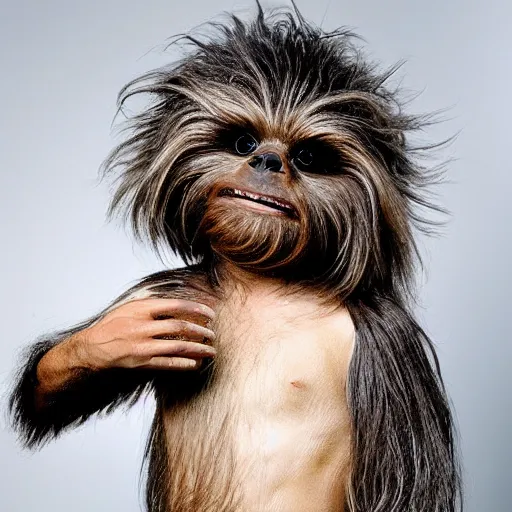 Image similar to a wookie without fur. photograph.