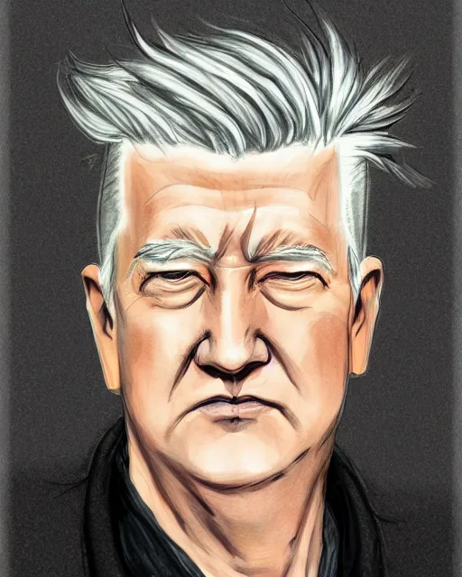 Image similar to a portrait of david lynch, anime drawin style, ghibly, trending on artstation,