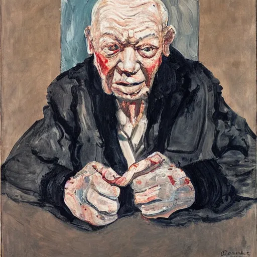 Image similar to painting of an old man staring at you, by georg baselitz