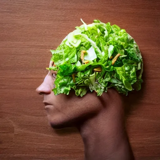 Image similar to head made of salad toppings