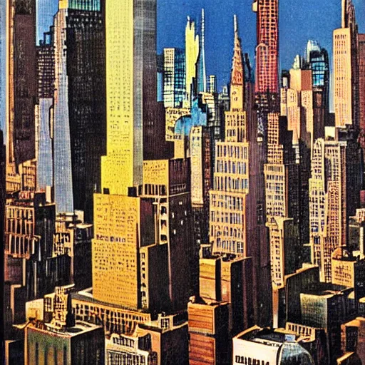 Image similar to new york skyline 1 9 7 0 s scifi art