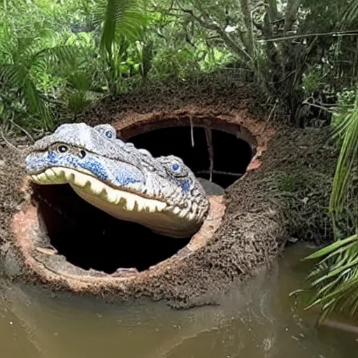 Image similar to Florida man discovers hidden tunnel under his house. Inside is the world's largest gator