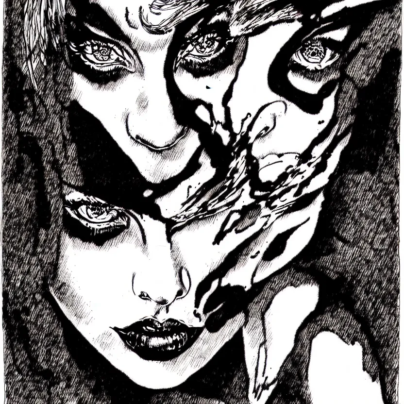 Image similar to portrait of lady gaga in the style of marc silvestri pen and ink drawing, high detail