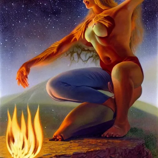 Image similar to 🌲🌌🔥🧙, Boris Vallejo