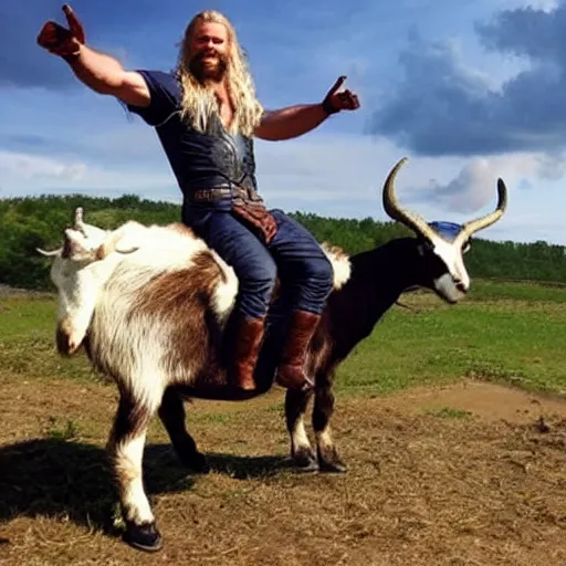 Prompt: Thor riding a big goat