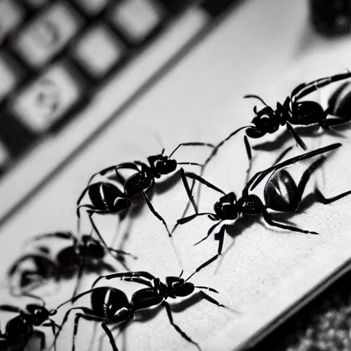 Image similar to an award - winning macro photo of two ants playing poker together,