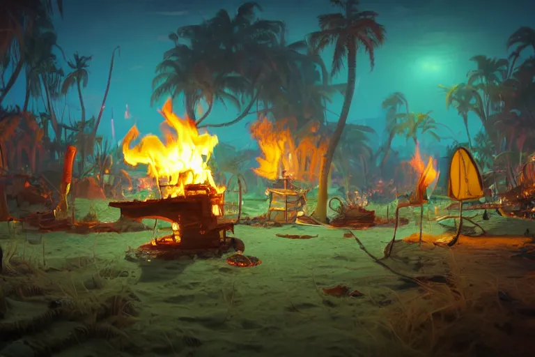 Prompt: the most amazing dream you ever had about bikini bottom bonfire, hyper realistic, ambient lighting, concept art, intricate, hyper detailed, smooth, dynamic volumetric lighting, octane, cinematic