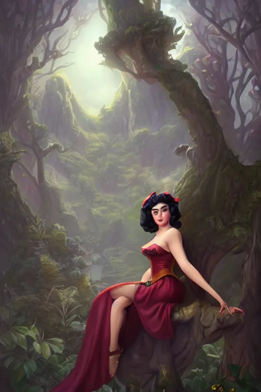 Prompt: beautiful hq matte painting of elizabeth taylor as snow white, by peter mohrbacher greg rutowski