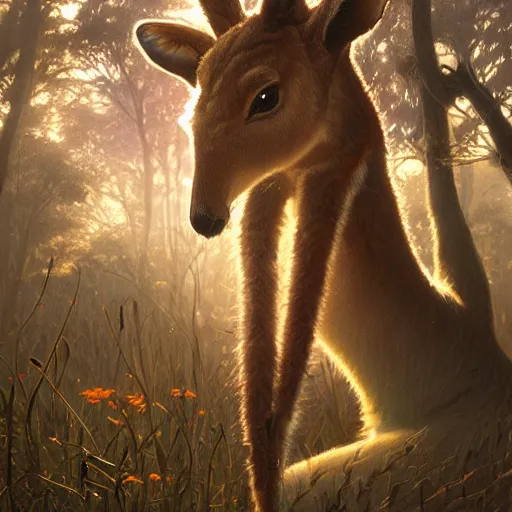 Image similar to Highly detailed portrait of Kangaroo wearing oakleys, Stephen Bliss, unreal engine, fantasy art by Greg Rutkowski, Loish, Rhads, ferdinand knab, Makoto Shinkai and Lois van baarle, ilya kuvshinov, rossdraws, Tom Bagshaw, alphonse mucha, global illumination, radiant light, detailed and intricate environment