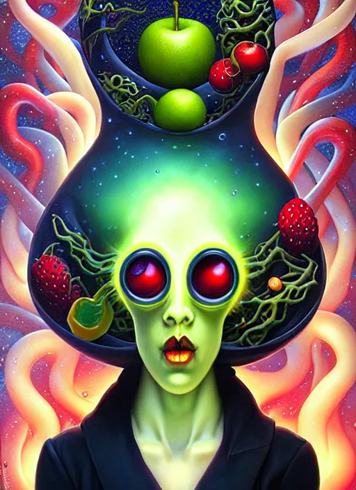 Image similar to cosmic lovecraft random fruit portrait, pixar style, by tristan eaton stanley artgerm and tom bagshaw.