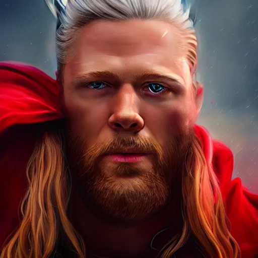 Prompt: Thor, portrait, 4k, artstation, cgsociety, award-winning, masterpiece, stunning, beautiful, glorious, powerful, fantasy art