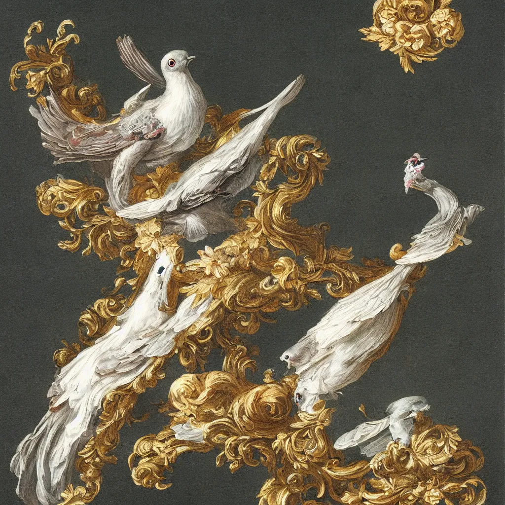 Prompt: rococo painting of a pigeon, y 2 k aesthetic, clip art