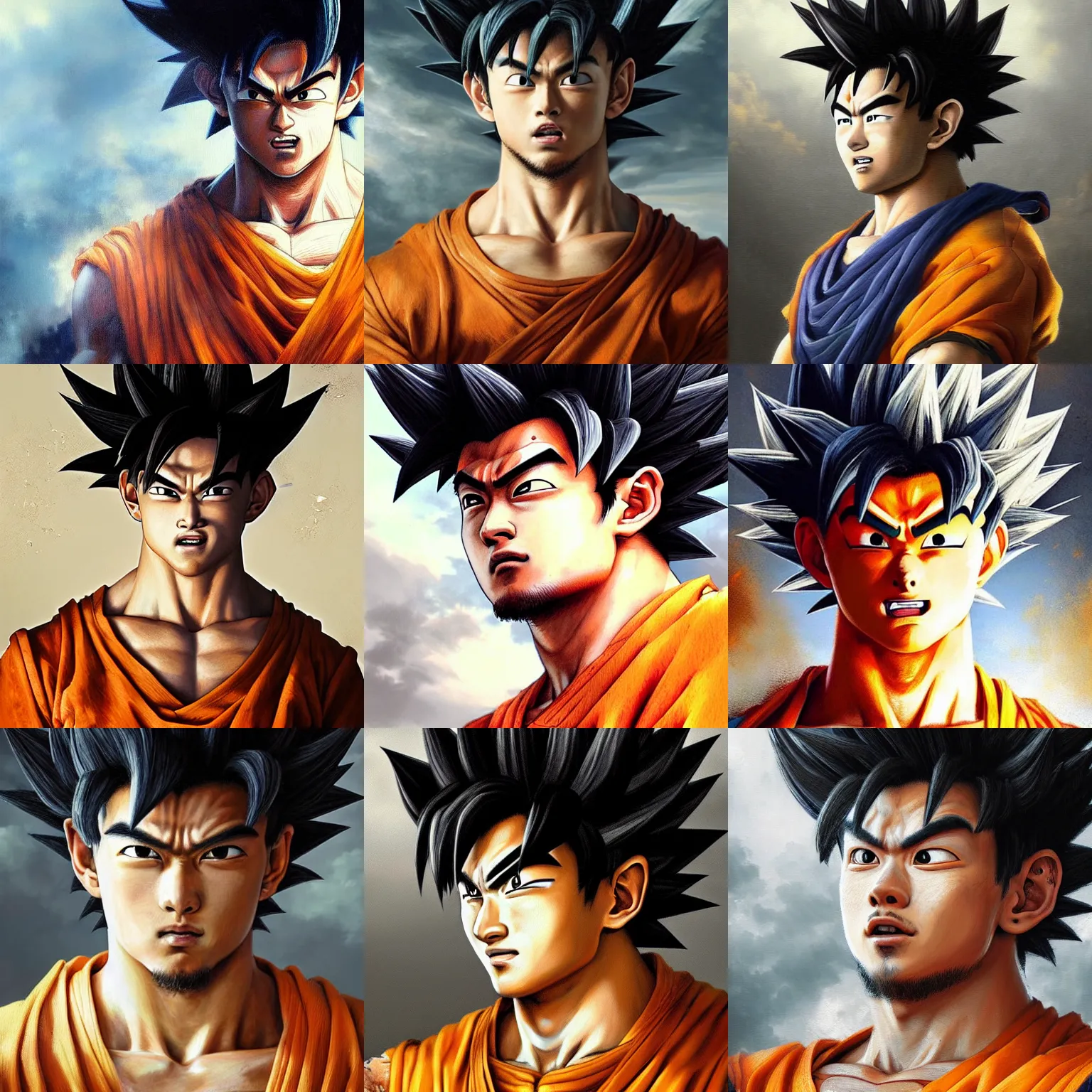 Prompt: a masterpiece portrait painting of son goku, ultra realistic, intricate details, highly detailed, photorealistic, by greg rutkowski and rembrandt